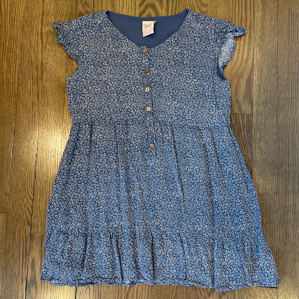 For All Seasons by Paper Crane Blue Floral Mini Dress Size XL (girls)